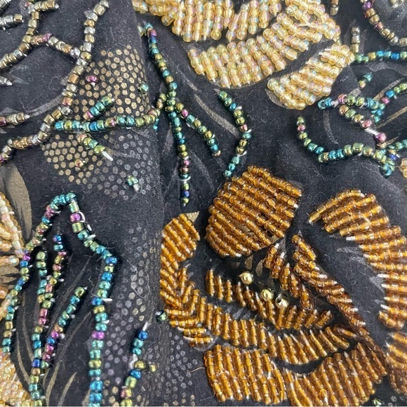 Vintage Unbranded Floral Pattern Beaded Fabric Handbag Satchel Purse Wood Handle - Picture 11 of 16